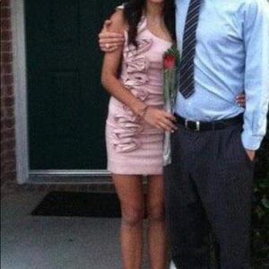 One shoulder rose pink dress by Adrianna Papell.